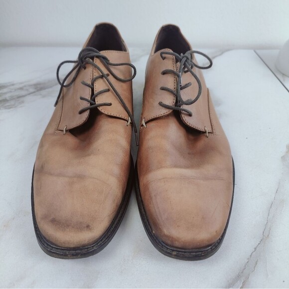 VTG Y2K Mivano Italia Cognac Brown Leather Plain Toe Oxford Dress Shoes, Sz 12 main image 4